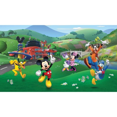 6'x10.5' XL Mickey Mouse and Friends Roadster Racer Chair Rail Prepasted Ultra Strippable Mural - RoomMates