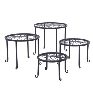 Slickblue Set of 4 Round Plant Stands,Wrought Iron Flower Pot Holders, Simple Style, Black - 1 of 4