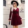 Clearlove Women Velvet Dress Long Ruffled Sleeve v Neck Dresses with Belt - 3 of 4