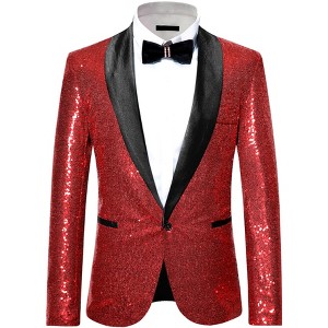 INSPIRE CHIC Men's Shawl Lapel One Button Tuxedo Wedding Shiny Sequin Blazer - 1 of 4