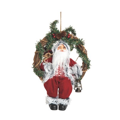 Transpac Fabric 12 in. Multicolor Christmas Santa Wreath Decor