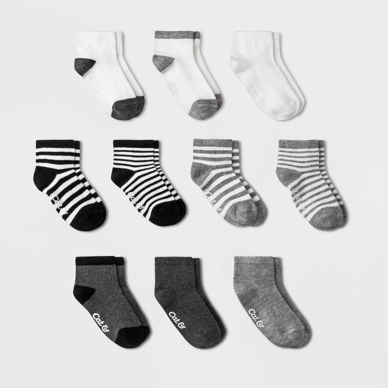 Toddler Boys' 10pk Ankle Socks - Cat & Jack™ Black/Gray, 1 of 4