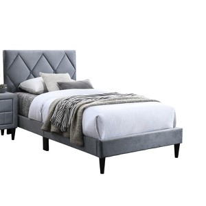 Okak Platform Bed Frame with Velvet Upholstered Bedroom Furniture with Adjustable Headboard for Youth Wood Slats No Box Spring Needed - 1 of 4