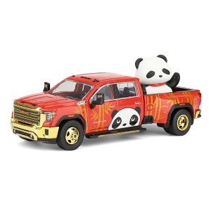 1/64 2022 GMC Sierra 3500 HD Denali Dually Pickup Truck with Beijing Panda, Red, 2025 GreenLight Waltersons Product Expo Exclusive 1352003-B - 1 of 4