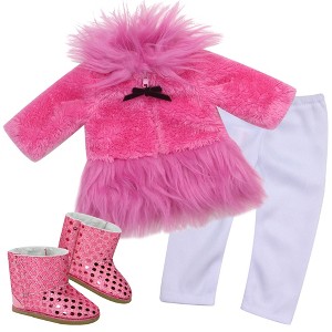 Sophia’s Fleece Coat, Solid White Leggings, and Sequin Ewe Boots for 18” Dolls, Hot Pink - 1 of 4