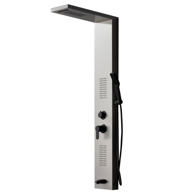 BWE 2-jet rain shower panel system with waterfall shower head and shower wand with LED light