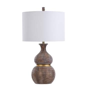 Logan Curved Table Lamp with Fabric Shade - White/Gold - StyleCraft