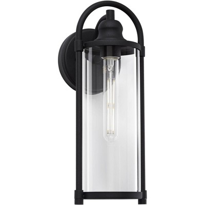 John Timberland Avani 15 1/2" High Modern Outdoor Wall Light Fixture Mount Porch House Exterior Edison Bulb Weatherproof Black Metal Clear Glass Shade