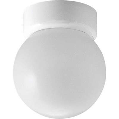 Progress Lighting Elysian 1-Light Flush Mount, White Steel, White Glass Globe Shade