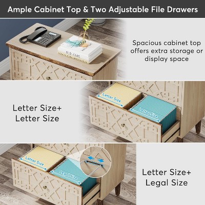 Beige and Brown 2-Drawer Wooden Legal Size File Cabinet