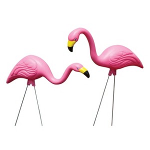 Bloem 2 Pack Pink Flamingos Large 14" x 12" Yard Lawn Ornament Decoration with Stainless Steel Stake Legs - 1 of 4