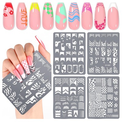 Saviland Nail Stamper Plates: 4PCS French Stamping Plates - Wave Stripes, Reusable Stainless Steel Tools (2A-4PCS Nail Stamping Plates)