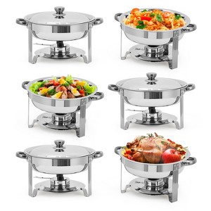 Round Chafing Dish Buffet Set, 5 Quart Stainless Steel Deep Pans Chafer Dish with Water Pan, Fuel Holder, Buffet Servers for Party Catering - 1 of 4