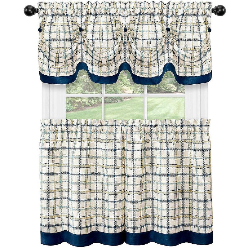 Kate Aurora Country Farmhouse Plaid 3 Pc Tattersall Cafe Kitchen Curtain Tier & Valance Set, 1 of 4