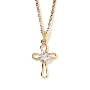 Dicksons Open Petal Cross with Embossed, Silver-Tone Dove Gold-Plated Curb Chain Pendant Necklace - 1 of 1