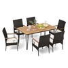 Costway 7 PCS Patio Dining Set with Acacia Wood Dining Table Rattan Armchairs Soft Cushions - 2 of 4
