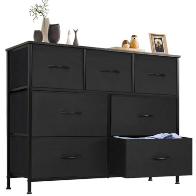 GlasFlength Decorative Storage Cabinets Tall Dresser Fabric Storage Tower ,Wood Top for Kid Room, Entryway, Nursery, Black 39.3"*11.8"*30.3"