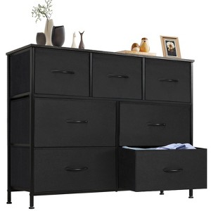 GlasFlength Decorative Storage Cabinets Tall Dresser Fabric Storage Tower ,Wood Top for Kid Room, Entryway, Nursery, Black 39.3"*11.8"*30.3" - 1 of 4