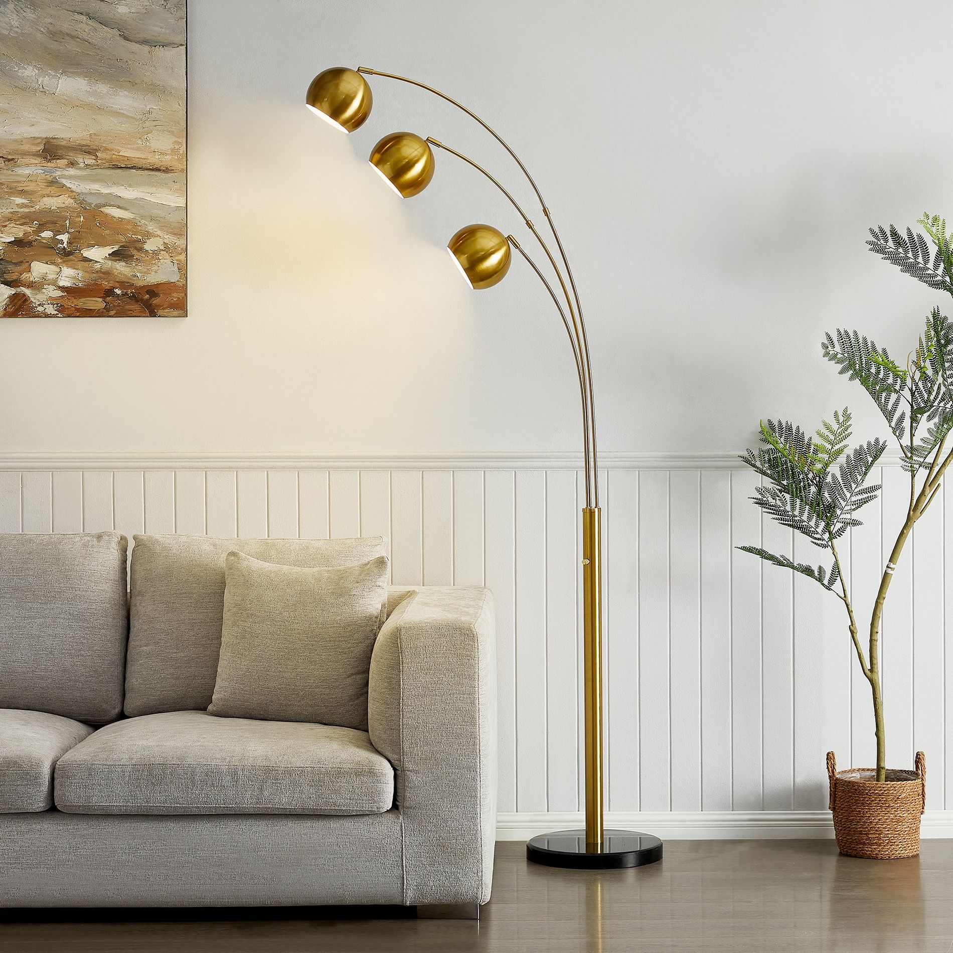 GTCLIGHTING 3 Lights Arc Floor Lamps for Living Room,85" Gold Modern Tall Standing Lamp with Rotary Switch&Heavy Base for Bedroom Office