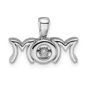 Black Bow Jewelry Rhodium Plated Sterling Silver & 0.03 Ctw Diamond MOM Pendant, 19mm - 1 of 4