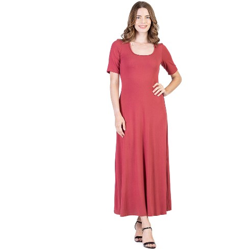 24seven Comfort Apparel Womens Casual Maxi Dress-BRICK-1X