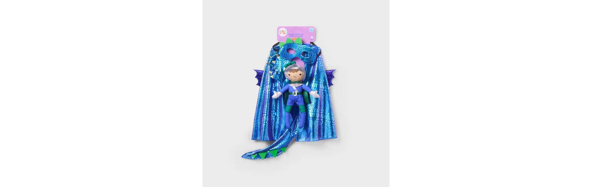 Gigglescape Dragon Dress-Up Costume & Matching Knight Plush Doll Set, 4-Piece Pretend Play Wings, Mask & Toy, Ages 3-6
