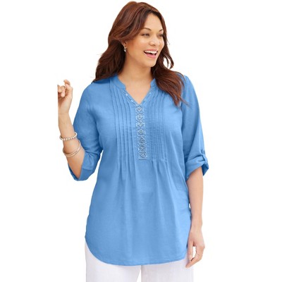 Catherines Women's Plus Size Pleated Linen Tunic