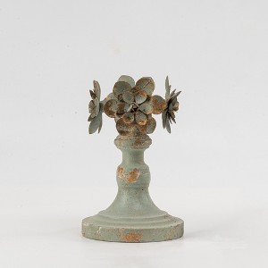 Metal Floral Decoration Candle Holder, Rustic Distressed Blue Finish, Elegant Home Decor, Small Size, 1pc - 1 of 4
