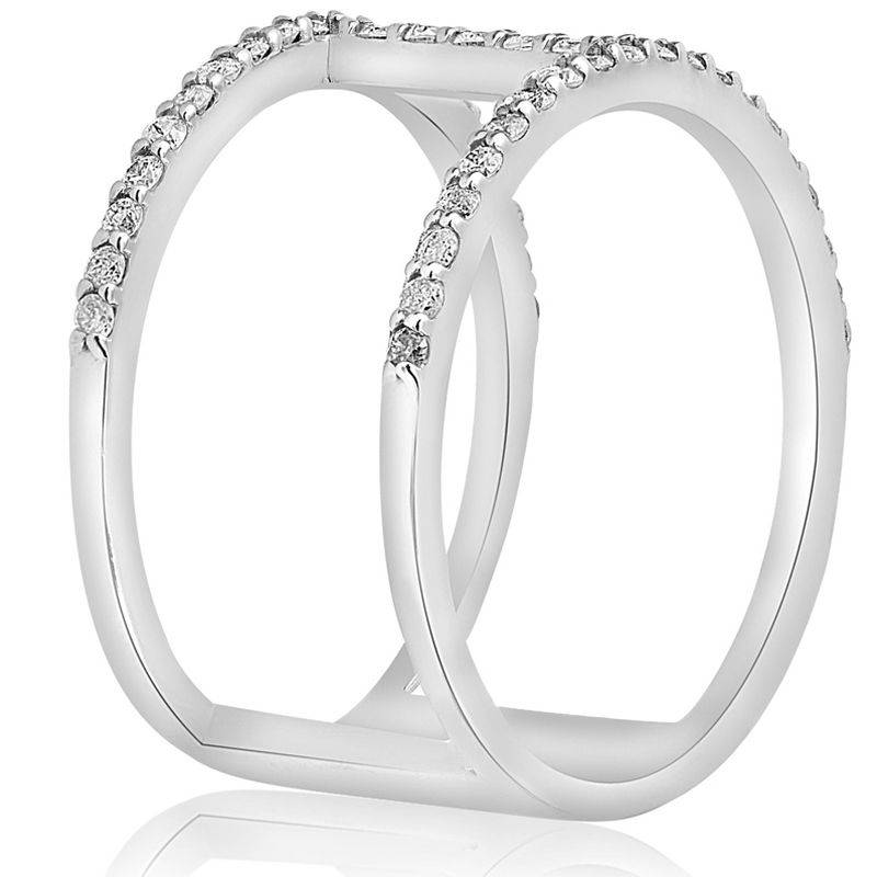 Pompeii3 1/2ct Designer Diamond Right Hand Wide H Shape Fashion Ring 10K White Gold, 2 of 5