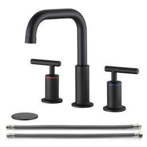 ALEXOUN 8 inch Widespread Double Handle Bathroom Faucet with Pop Up Drain in Matte Black - 1 of 4