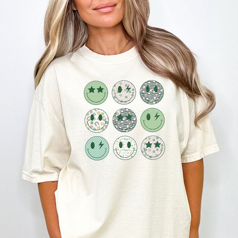 Simply Sage Market Women's St. Patrick's Smiley Chart Short Sleeve Garment Dyed Tee, 3 of 4