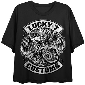 Lucky 7 Customs Motorcycle Women's Black Cropped Tee - 1 of 3