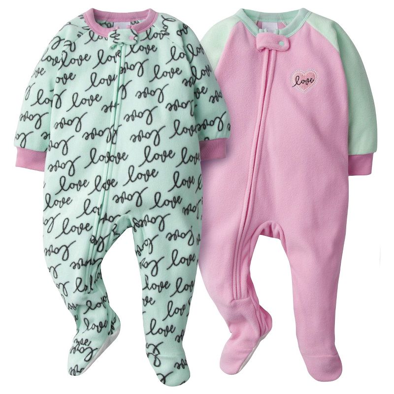 Gerber Infant and Toddler Girls' Fleece Footed Pajamas, 2-Pack, 5 of 8