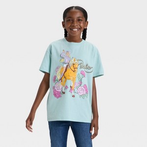 Girls' Barbie Rodeo Boxy Short Sleeve Graphic T-Shirt - Sage Green - 1 of 4