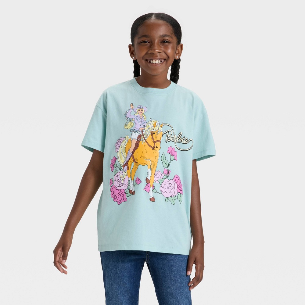 Girls' Barbie Rodeo Oversized Short Sleeve Graphic T-Shirt - Sage Green L