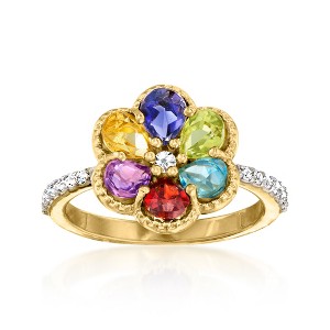 Ross-Simons 1.60 ct. t.w. Multi-Gemstone Flower Ring in 18kt Gold Over Sterling - 1 of 4