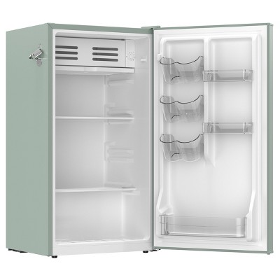 Sage Green Retro Compact Refrigerator with Silver Bar Handle
