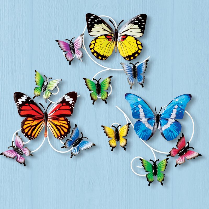 Collections Etc Colorful 3D Butterflies 3-Piece Metal Wall Art Set, 2 of 3