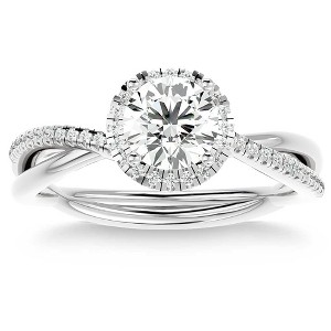 Pompeii3 1 1/5Ct TW Moissanite & Diamond Halo Crossover Engagement in Ring 10k Gold - 1 of 4