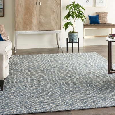 Hand-Tufted Indigo/Ivory Chevron Wool Area Rug - 100"