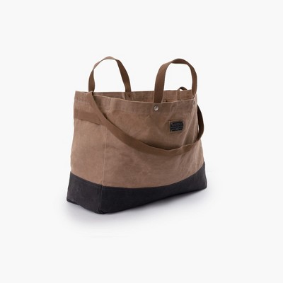 Barebones Neelum Large Brown and Black Waxed Canvas Tote Bag