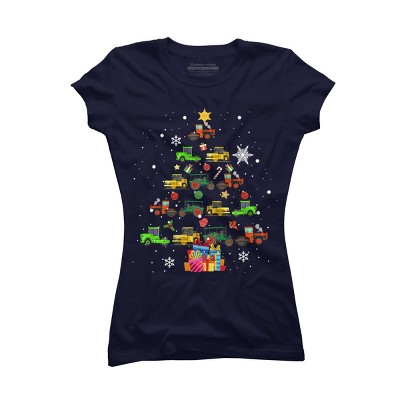 Junior's Design By Humans Christmas Tractor Tree Gift Farmer Shirts Funny Tractor Xmas By VitMon T-Shirt