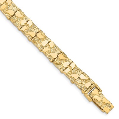 Black Bow Jewelry 10mm 10k Yellow Gold Nugget Link Bracelet, 7 Inch