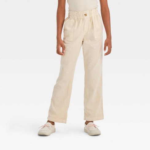 Girls White Pull On Cargo Trousers, Girls Trousers