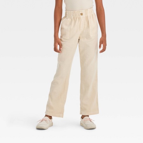 Girls' Linen Straight Leg Pull-on Pants - Cat & Jack™ - Beige Xl : Target