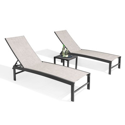 Pellebant Outdoor Aluminum Mesh Chaise Lounge Chairs and Side Table, Sun Lounger with Adjustable Backrest