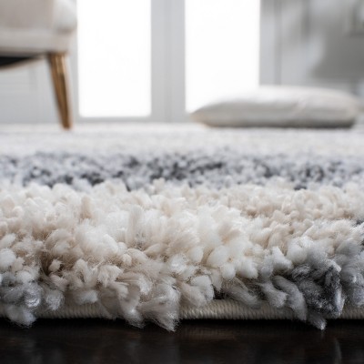 Gray and Ivory Shag Area Rug, 6'7" x 9', Synthetic
