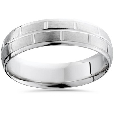 Pompeii3 Mens 6mm Handmade Brushed Wedding Band 14K White Gold