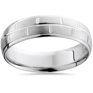 Pompeii3 Mens 6mm Handmade Brushed Wedding Band 14K White Gold - 1 of 3