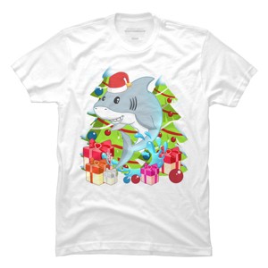 Men's Design By Humans Funny Santa Shark Christmas T-Shirt By thebeardstudio T-Shirt - 1 of 4